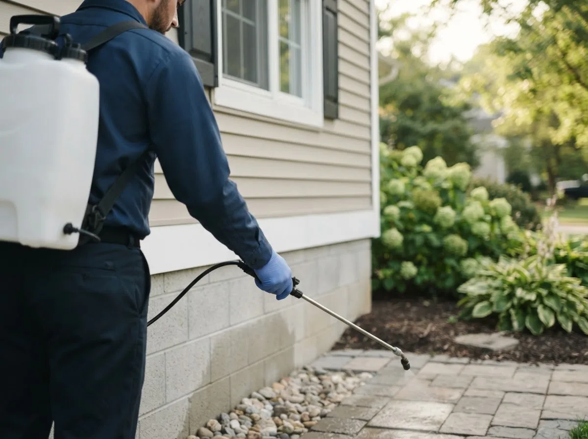 Pest control technician inspecting a home in Elk Creek, NE